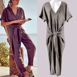 Free People NWOT Shining Sun One-Piece Tie Front V-Neck Short Sleeve Jumpsuit, S